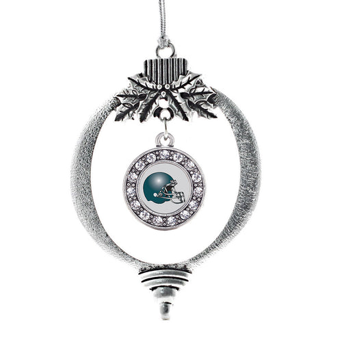 Grey and Turquoise Team Helmet Circle Charm Christmas / Holiday Ornament