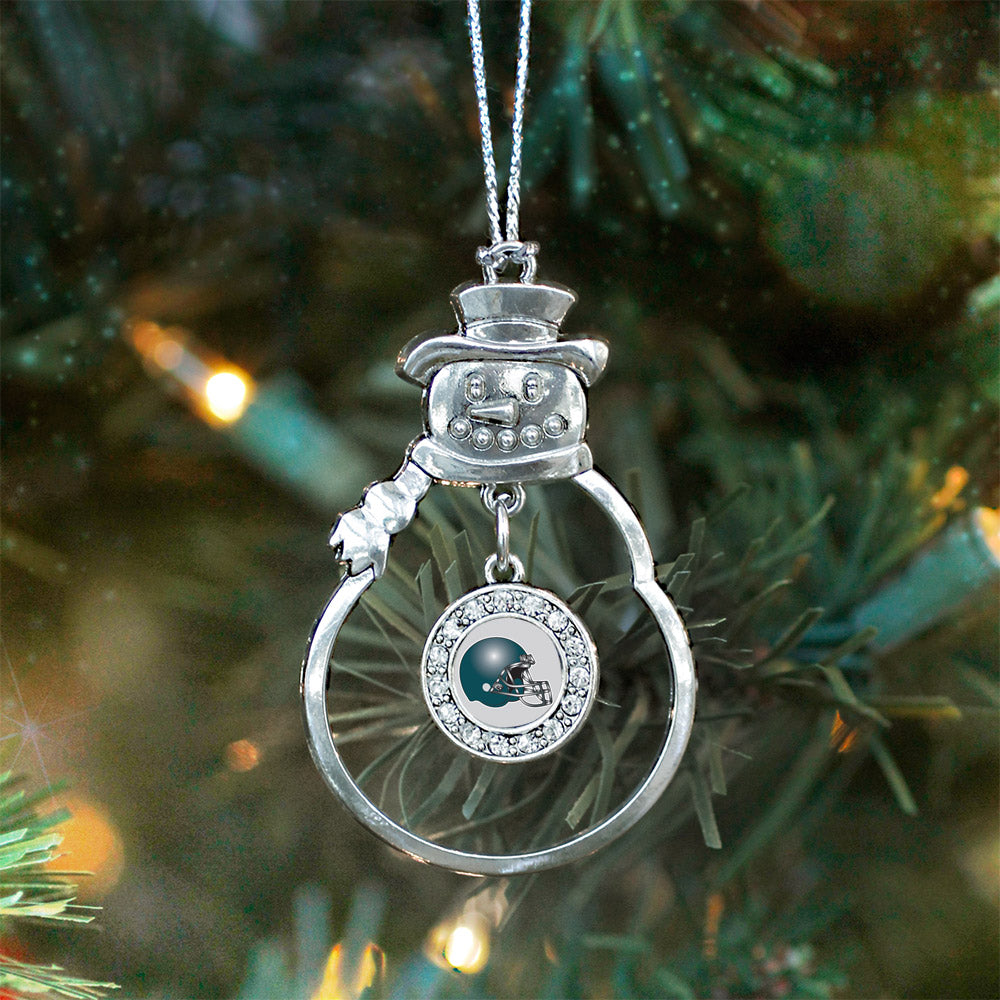 Grey and Turquoise Team Helmet Circle Charm Christmas / Holiday Ornament