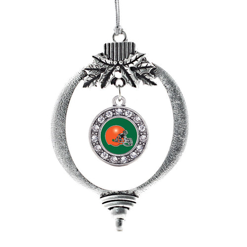 Green and Orange Team Helmet Circle Charm Christmas / Holiday Ornament