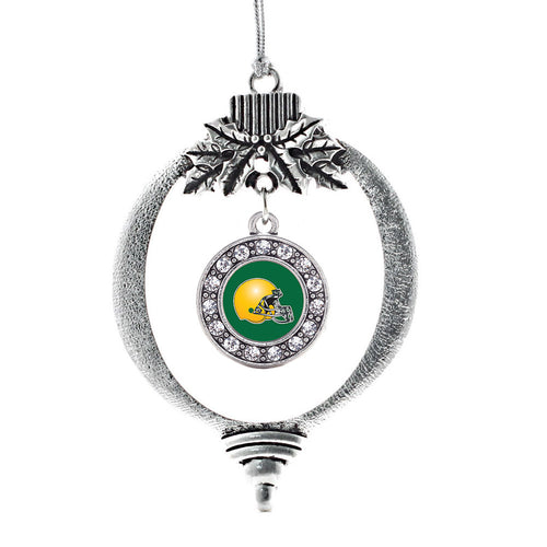 Green and Yellow Team Helmet Circle Charm Christmas / Holiday Ornament