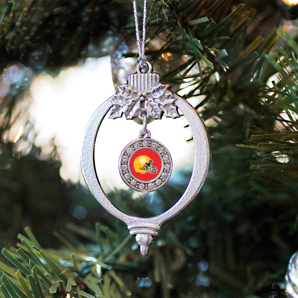 Red and Yellow Team Helmet Circle Charm Christmas / Holiday Ornament