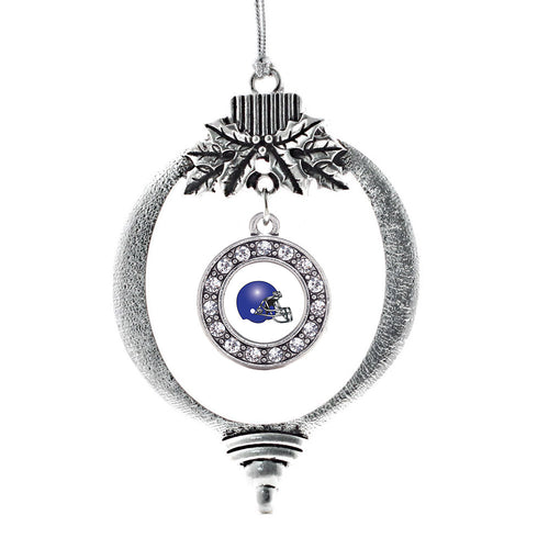 White and Blue Team Helmet Circle Charm Christmas / Holiday Ornament