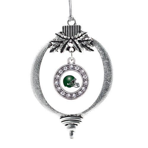 White and Green Team Helmet Circle Charm Christmas / Holiday Ornament