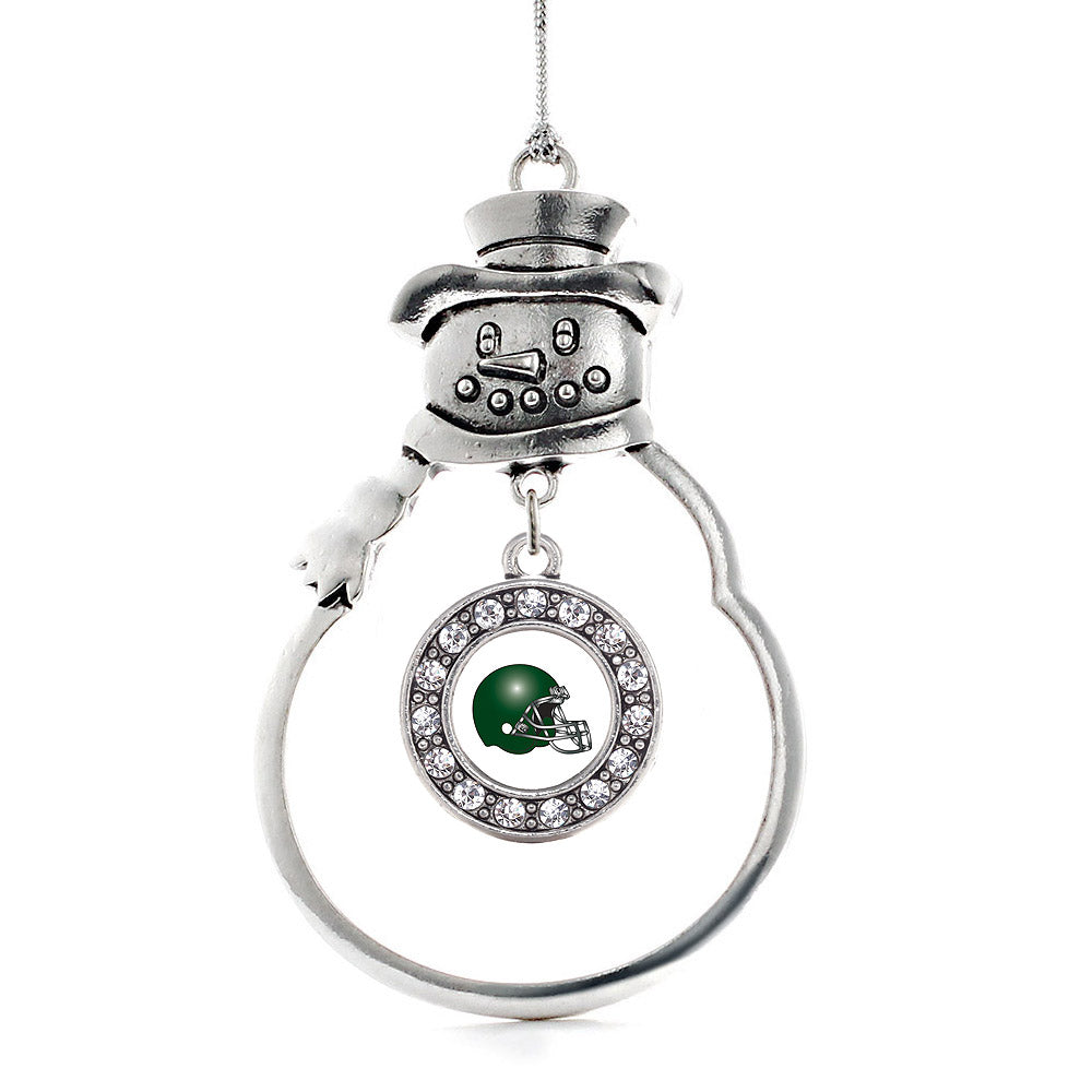 White and Green Team Helmet Circle Charm Christmas / Holiday Ornament