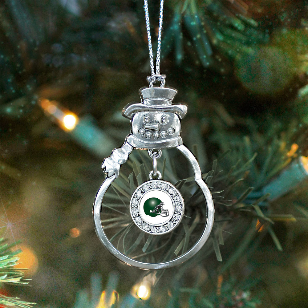 White and Green Team Helmet Circle Charm Christmas / Holiday Ornament
