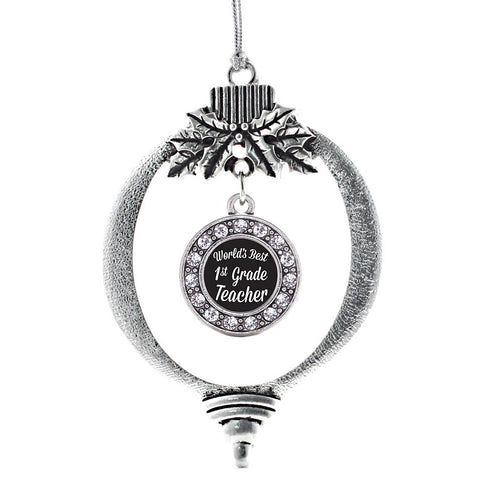 World's Best 1st Grade Teacher Circle Charm Christmas / Holiday Ornament