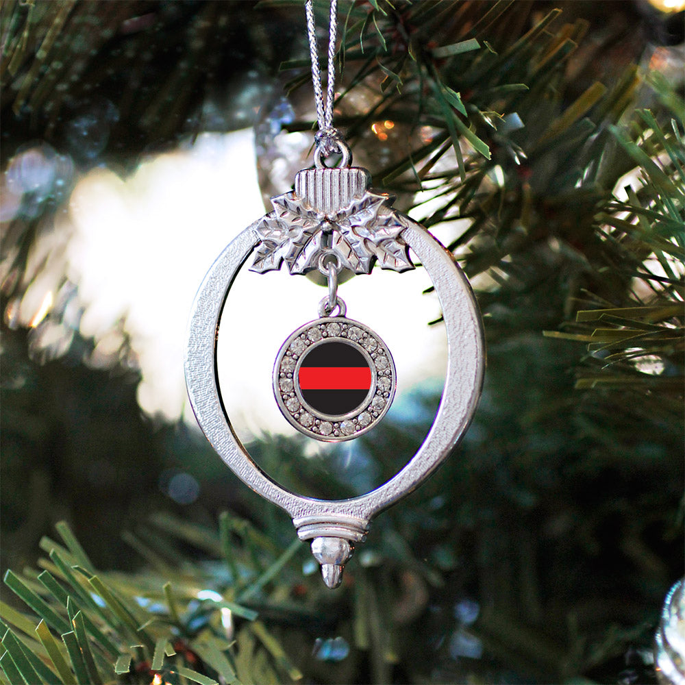 Thin Red Line Fire Department Support Circle Charm Christmas / Holiday Ornament