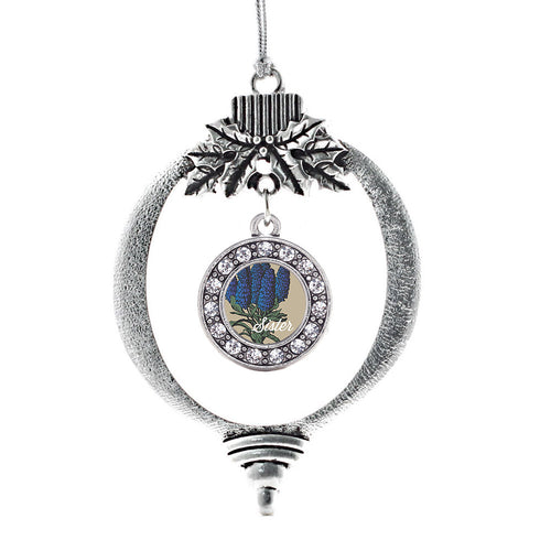 Sister Delphinium Flower Circle Charm Christmas / Holiday Ornament