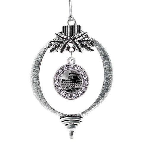 Black and Grey Eiffel Tower Circle Charm Christmas / Holiday Ornament