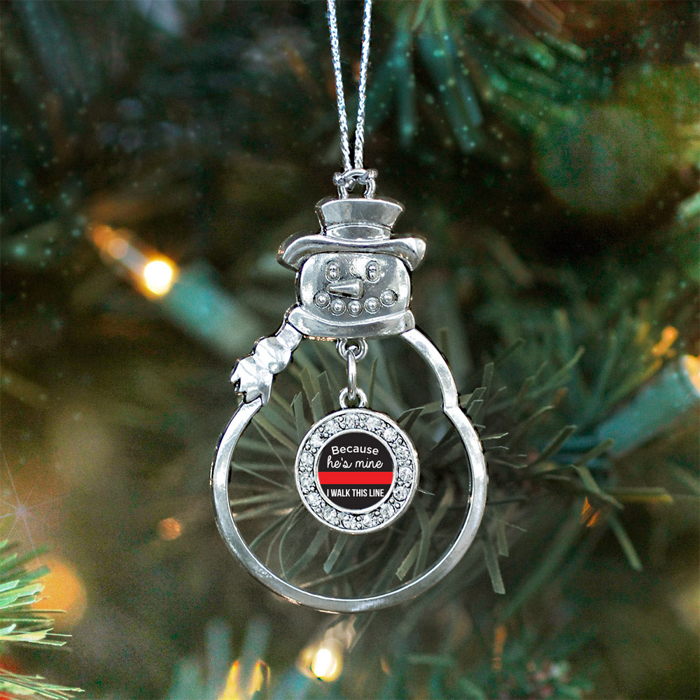 Because He's Mine Red Line Circle Charm Christmas / Holiday Ornament