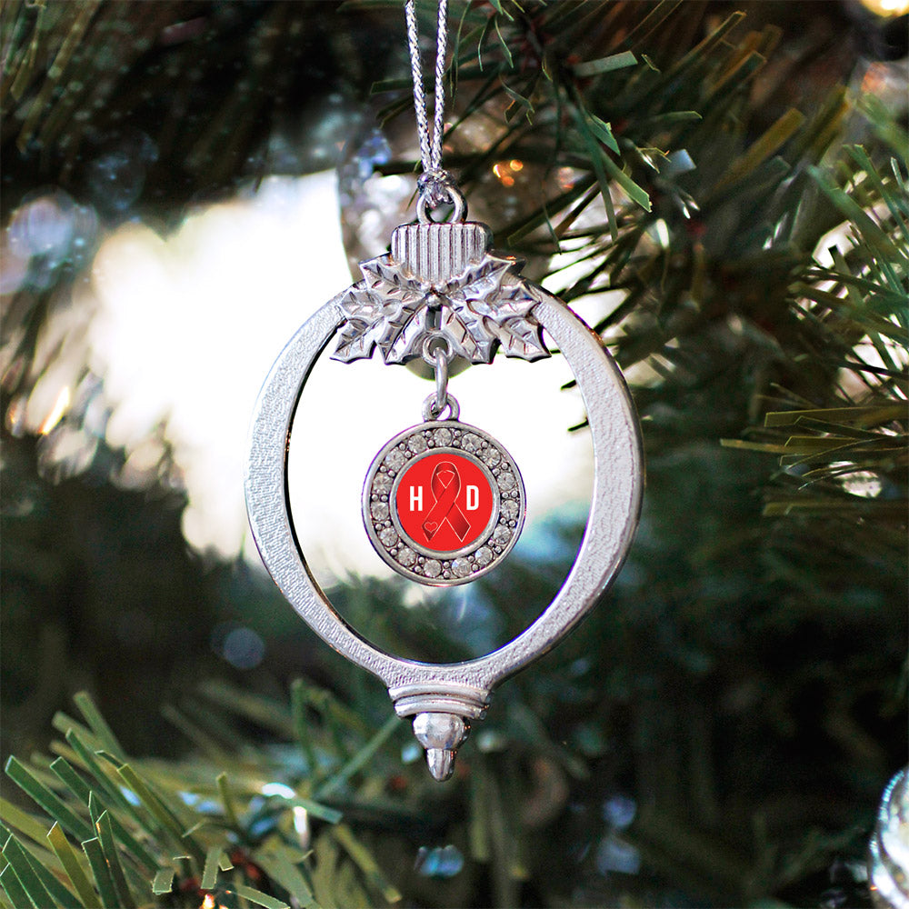 Heart Disease Awareness Ribbon Circle Charm Christmas / Holiday Ornament
