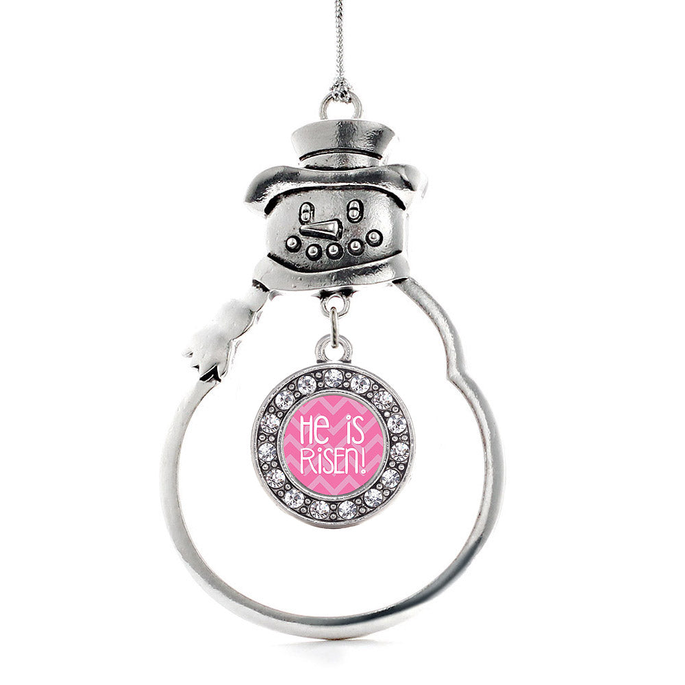 He is Risen Pink Chevron Patterned Circle Charm Christmas / Holiday Ornament