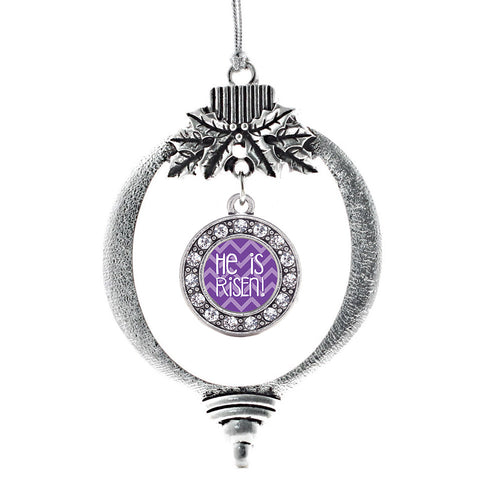 He is Risen Purple Chevron Patterned Circle Charm Christmas / Holiday Ornament