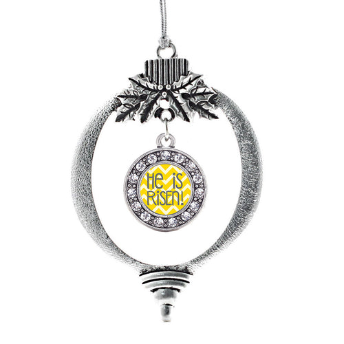 He is Risen Yellow Chevron Patterned Circle Charm Christmas / Holiday Ornament
