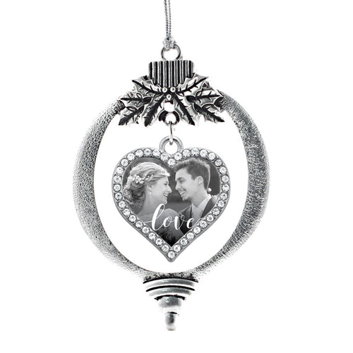 Customizable Black and White Love Text Open Heart Charm Christmas / Holiday Ornament
