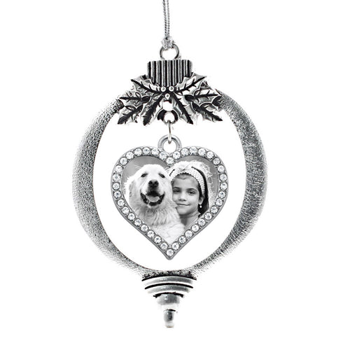 Customizable Black and White Image Open Heart Charm Christmas / Holiday Ornament