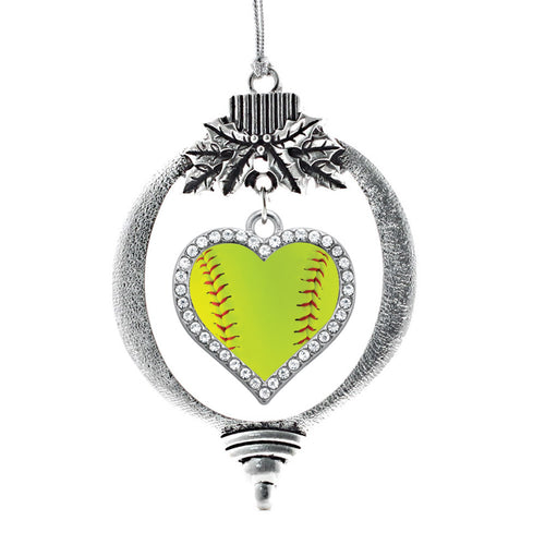 Softball Open Heart Charm Christmas / Holiday Ornament