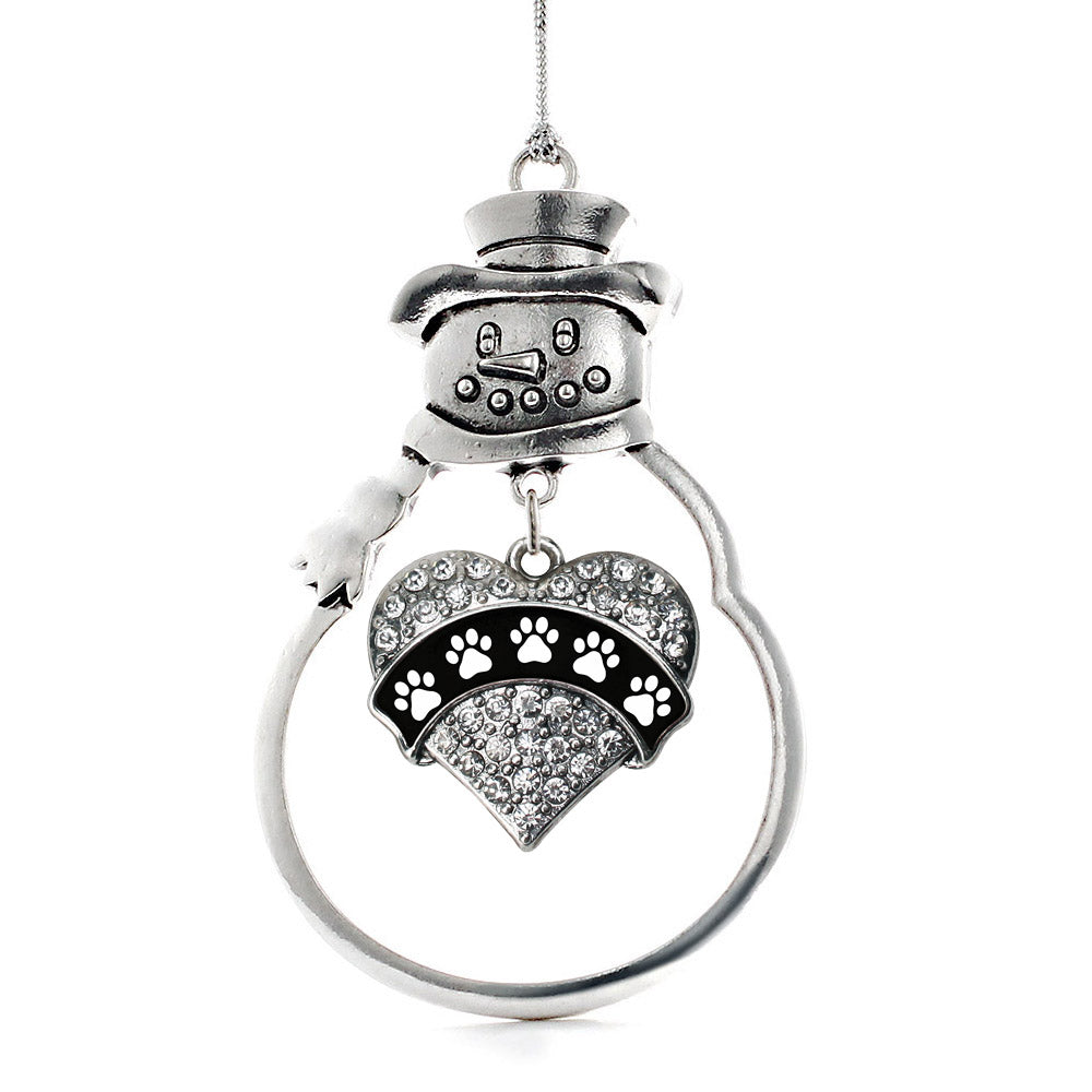 Cute Paw Prints Pave Heart Charm Christmas / Holiday Ornament
