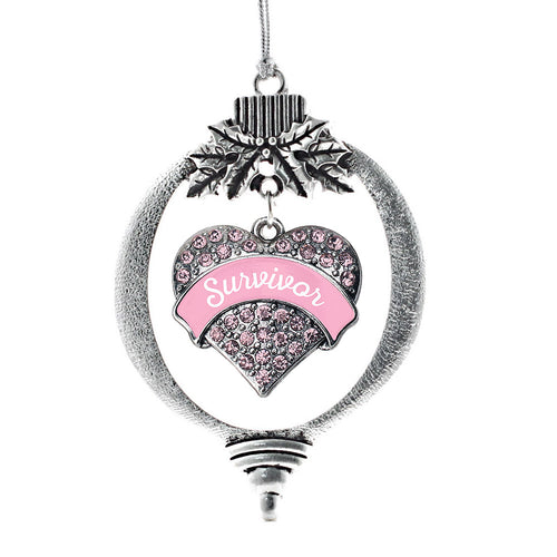 Pink Script Survivor Pave Heart Charm Christmas / Holiday Ornament