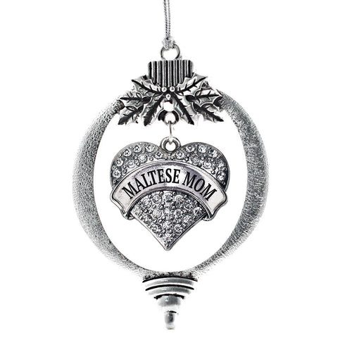 Maltese Mom Pave Heart Charm Christmas / Holiday Ornament