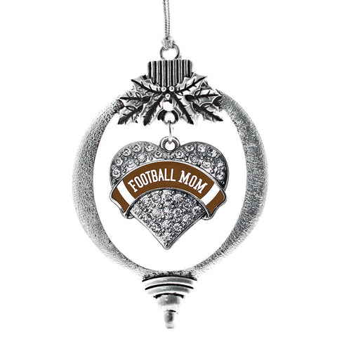 Football Mom Brown Pave Heart Charm Christmas / Holiday Ornament