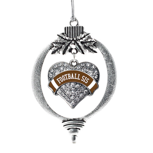 Football Sis Brown Pave Heart Charm Christmas / Holiday Ornament