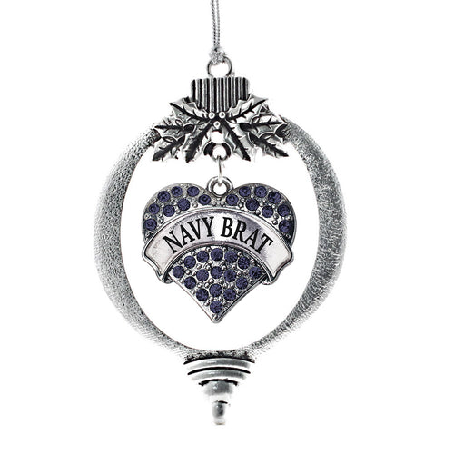 Navy Brat Pave Heart Charm Christmas / Holiday Ornament