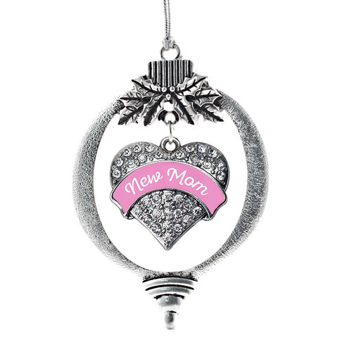 Pink New Mom Pave Heart Charm Christmas / Holiday Ornament