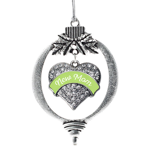 Green New Mom Pave Heart Charm Christmas / Holiday Ornament