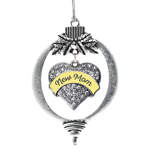 Yellow New Mom Pave Heart Charm Christmas / Holiday Ornament