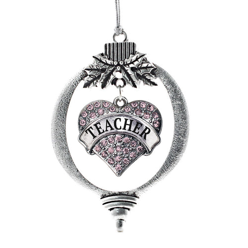 Teacher Pink Pave Heart Charm Christmas / Holiday Ornament