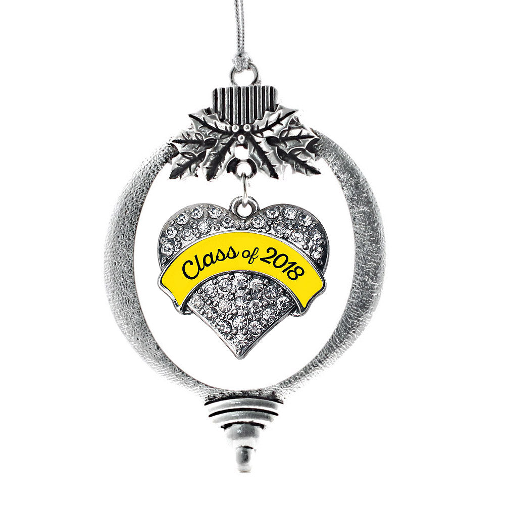 Yellow Class of 2018 Pave Heart Charm Christmas / Holiday Ornament