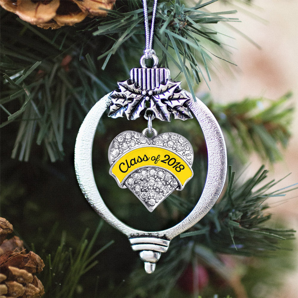 Yellow Class of 2018 Pave Heart Charm Christmas / Holiday Ornament