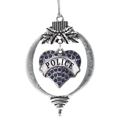 Police Pave Heart Charm Christmas / Holiday Ornament