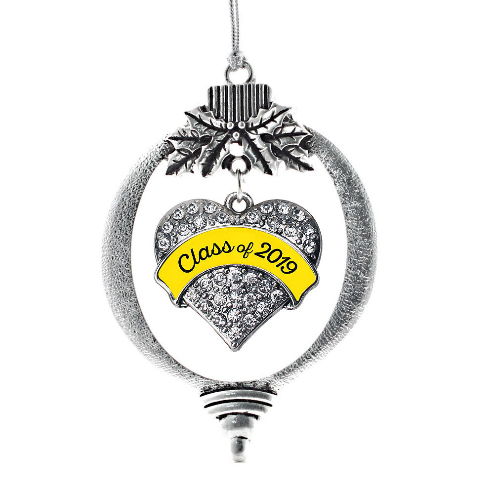 Yellow Class of 2019 Pave Heart Charm Christmas / Holiday Ornament