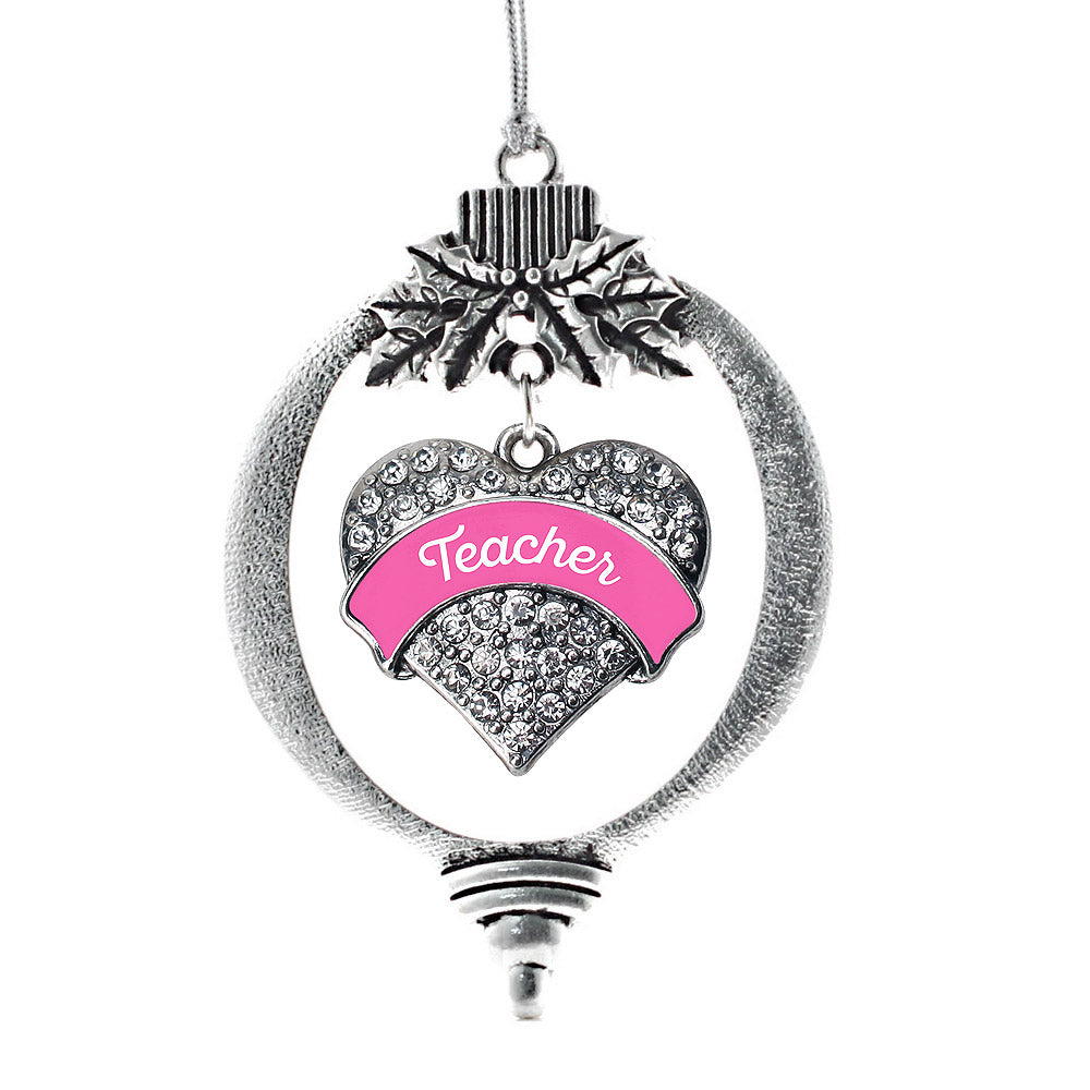 Pink Teacher Pave Heart Charm Christmas / Holiday Ornament