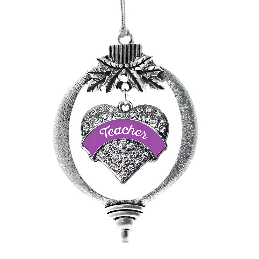 Purple Teacher Pave Heart Charm Christmas / Holiday Ornament