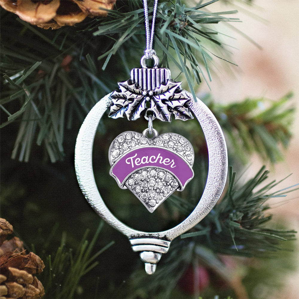Purple Teacher Pave Heart Charm Christmas / Holiday Ornament