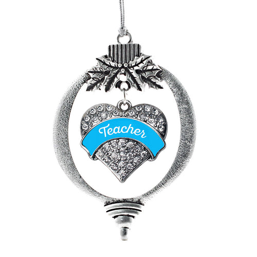 Blue Teacher Pave Heart Charm Christmas / Holiday Ornament