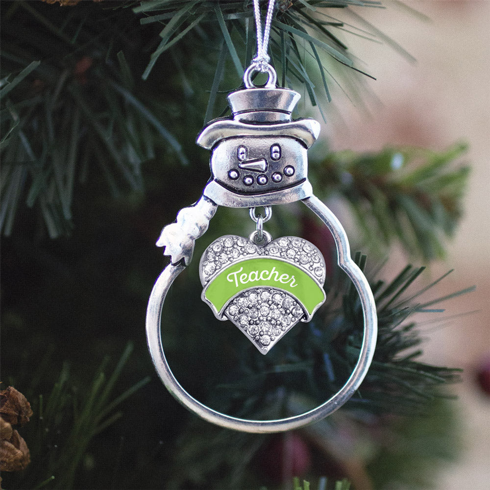 Lime Green Teacher Pave Heart Charm Christmas / Holiday Ornament