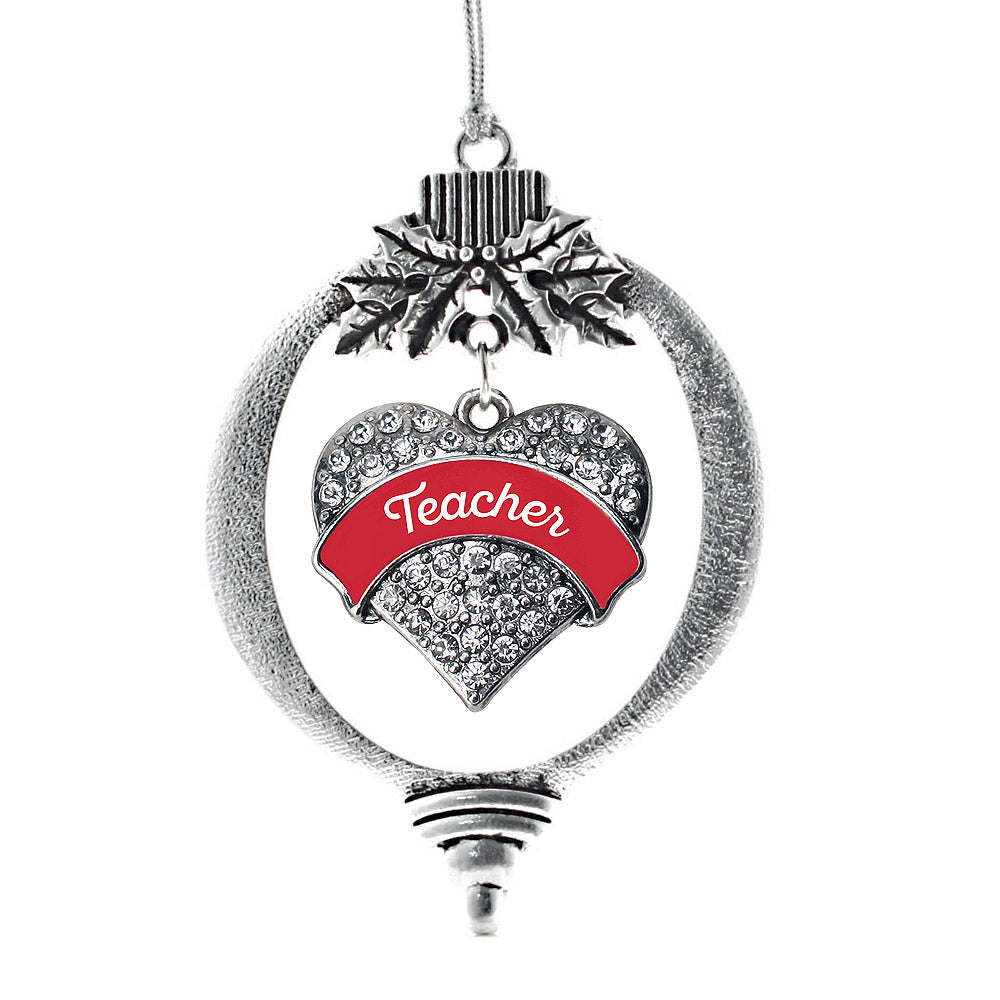 Red Teacher Pave Heart Charm Christmas / Holiday Ornament