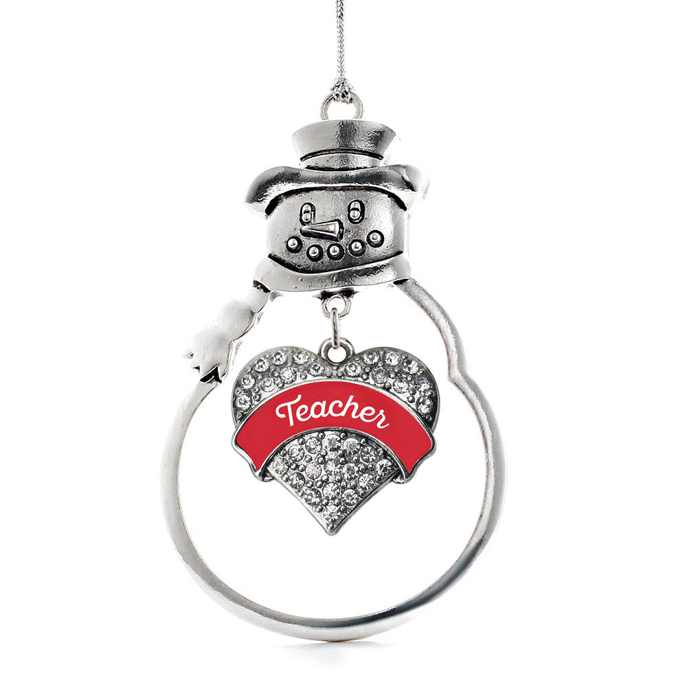 Red Teacher Pave Heart Charm Christmas / Holiday Ornament