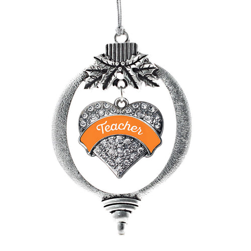 Orange Teacher Pave Heart Charm Christmas / Holiday Ornament