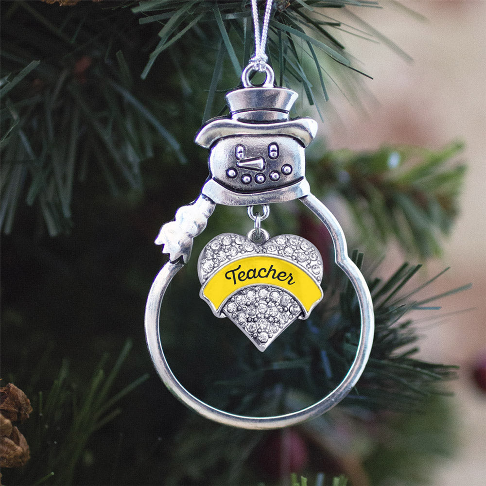 Yellow Teacher Pave Heart Charm Christmas / Holiday Ornament