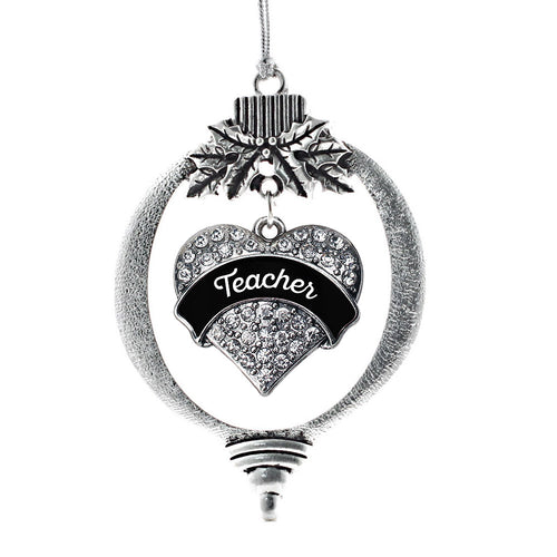 Black and White Teacher Pave Heart Charm Christmas / Holiday Ornament
