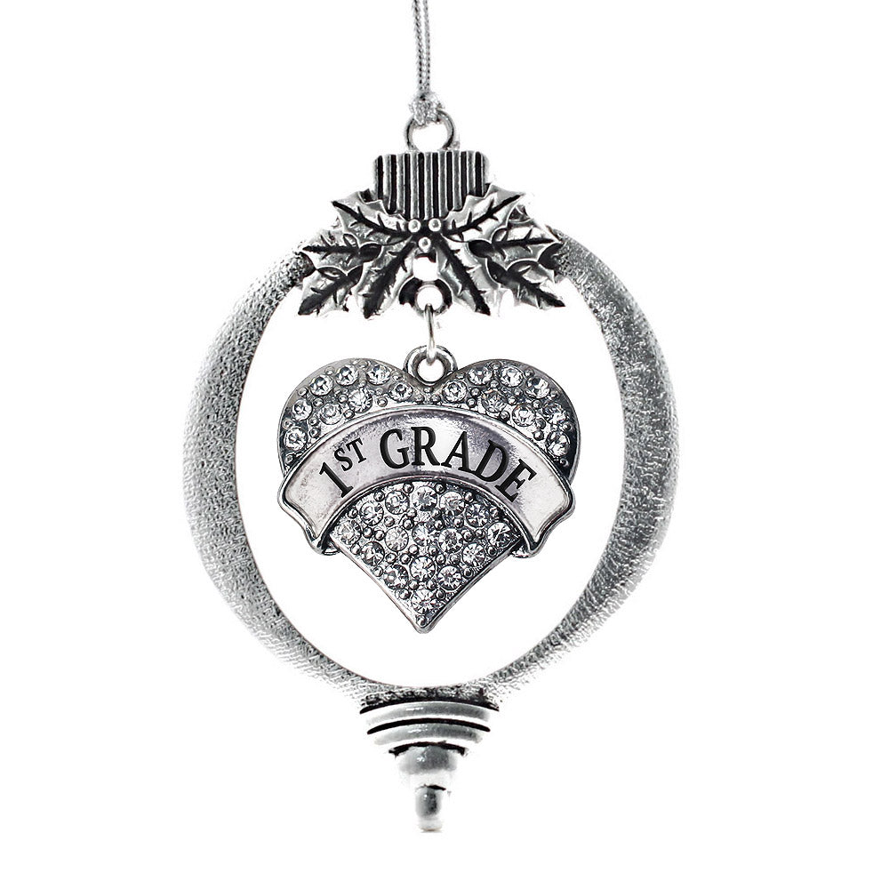 1st Grade Pave Heart Charm Christmas / Holiday Ornament