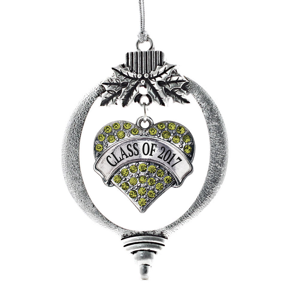 Class of 2017 Green Pave Heart Charm Christmas / Holiday Ornament