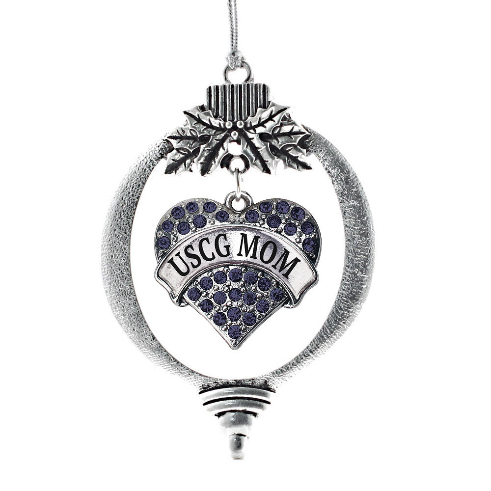 USCG Mom Pave Heart Charm Christmas / Holiday Ornament