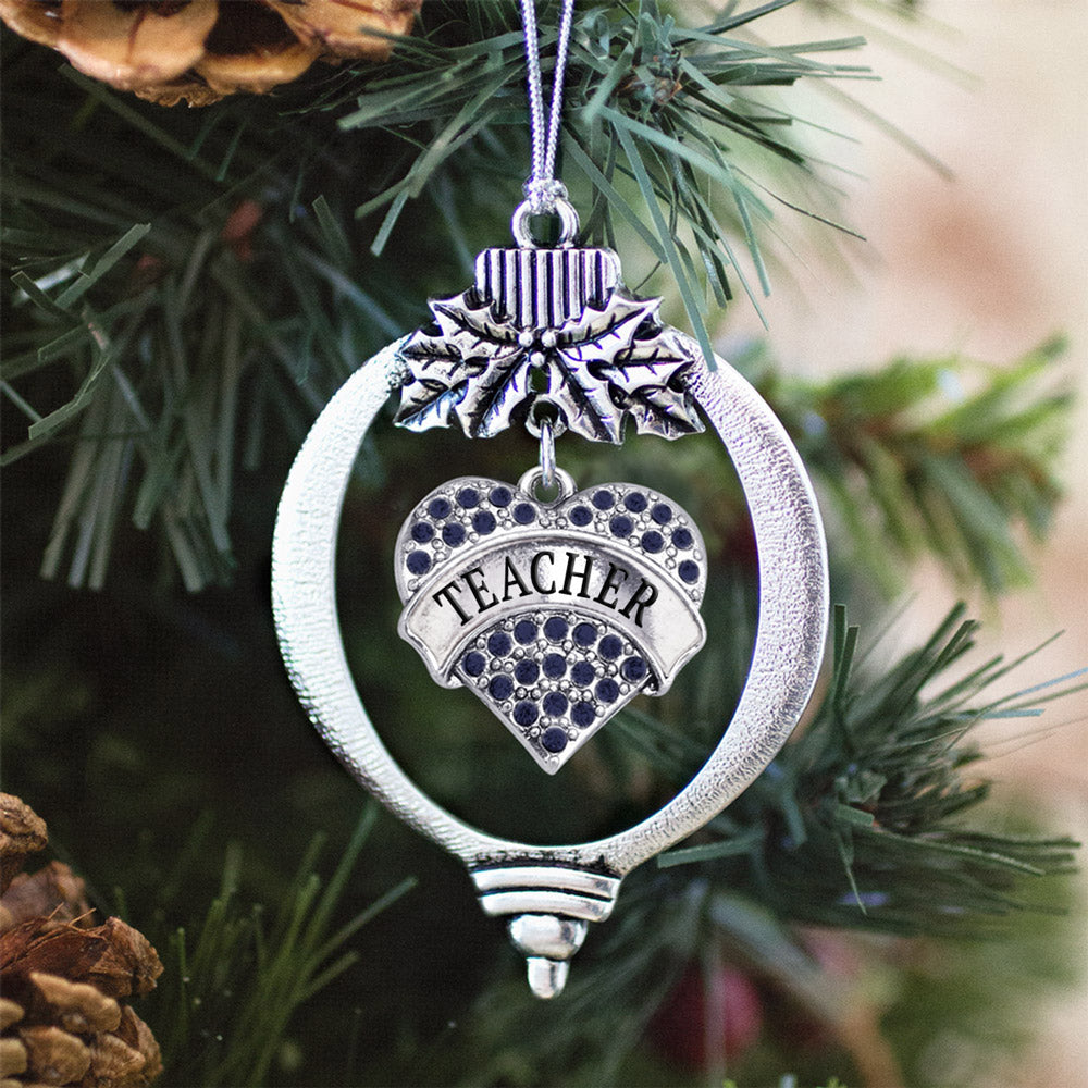 Teacher Navy Pave Heart Charm Christmas / Holiday Ornament