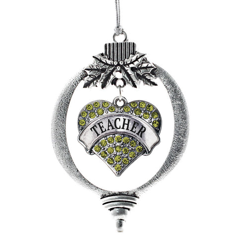 Teacher Green Pave Heart Charm Christmas / Holiday Ornament